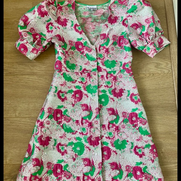 Ganni silver and pink floral minidress - Picture 3 of 3